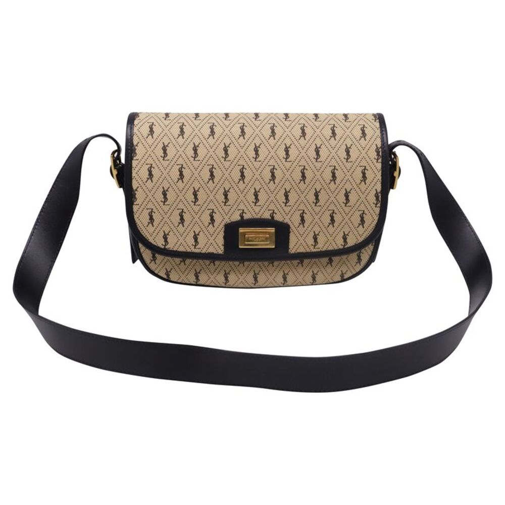 Saint Laurent Monogram All-Over Logo Canvas Satchel in Camel Brown Nylon Canvas